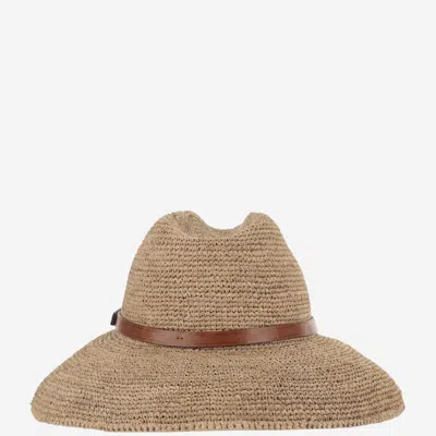 Shop Ibeliv Raffia Hat With Leather Strap In Tea