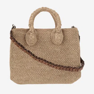 Shop Ibeliv Raffia Bag With Leather Details In Tea