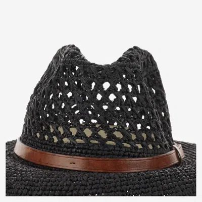 Shop Ibeliv Raffia Hat With Leather Strap In Black