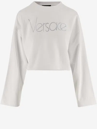 Shop Versace 1978 Re-edition Crop Sweatshirt With Logo In White