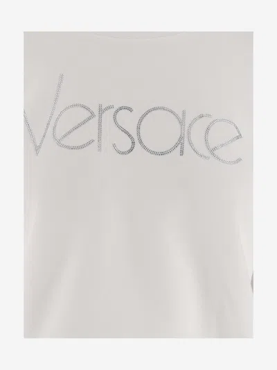 Shop Versace 1978 Re-edition Crop Sweatshirt With Logo In White