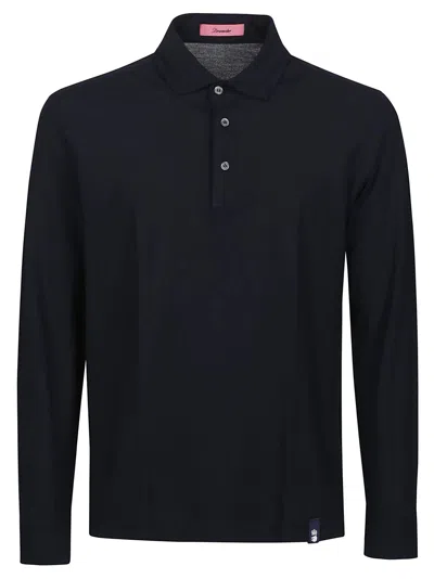 Shop Drumohr Oxford Long Sleeve Polo Shirt In Blu Scuro