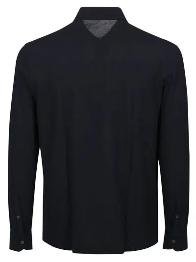 Shop Drumohr Oxford Long Sleeve Polo Shirt In Blu Scuro