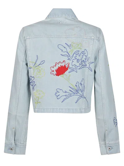 Shop Kenzo Drawn Flowers Trucker Jacket In Dt Stone Bleached Blue Denim