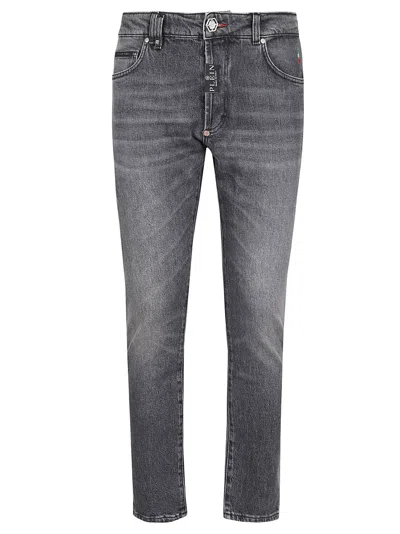 Shop Philipp Plein Denim Trousers Skinny Fit In Ve Silver Grey