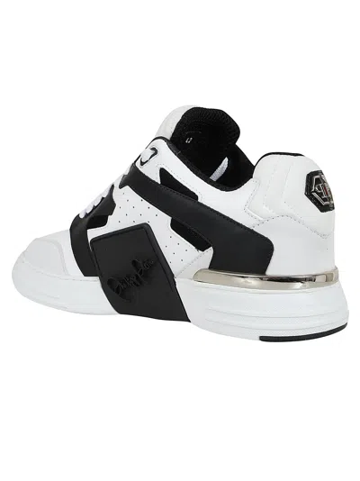 Shop Philipp Plein Mix Leather Lo-top Sneakers In White Black