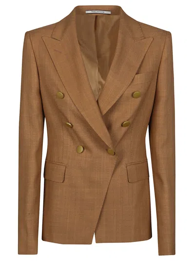 Shop Tagliatore Double Breasted Jacket In Cognac