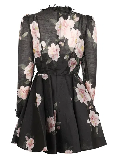 Shop Zimmermann Natura Liftoff Mini Dress In Blkcam Black Camellia