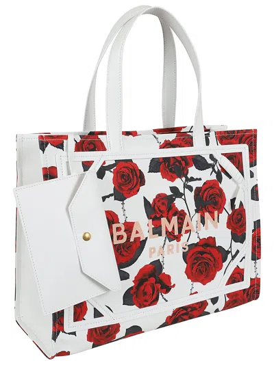 Shop Balmain B-army Shopper Medium-canvas,rose Pr&log In Gbs Blanc Noir Rouge