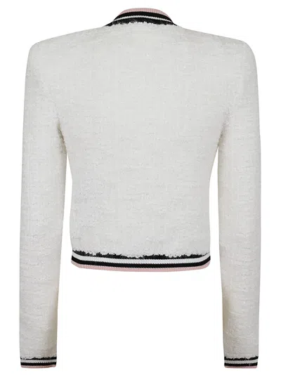 Shop Balmain Buttoned Rnd Collar Maze Monogram Jacket In Gqw Blanc Noir Blanc Rose