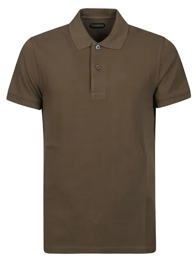 Shop Tom Ford Tennis Piquet Short Sleeve Polo Shirt In Olive