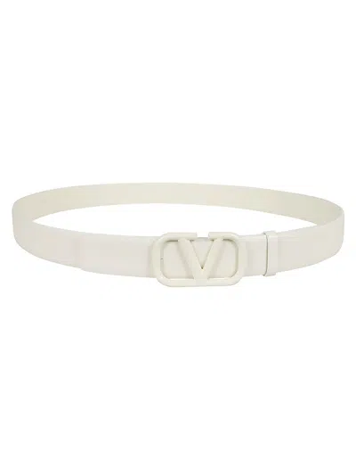 Shop Valentino Buckle Belt H. 30 Vlogo Signature In Ivory