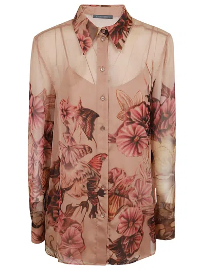 Shop Alberta Ferretti Printed Chiffon Shirt In Fantasia Rosa