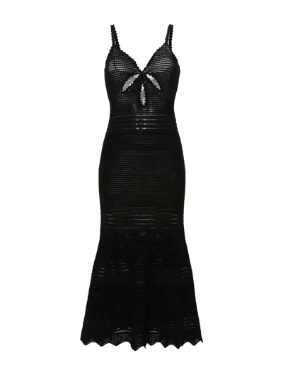 Shop Self-portrait Black Crochet Cut Out Midi Dress