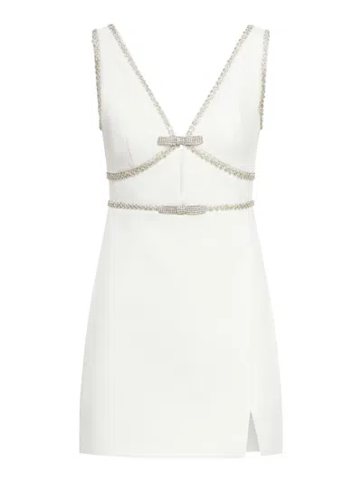Shop Self-portrait White Bonded Crepe Mini Dress