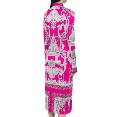 Shop Versace Baroque Printed Midi Dress In Pink