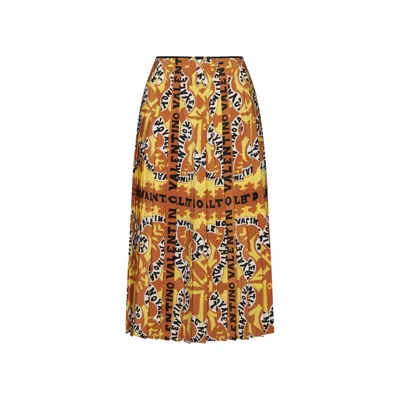 Shop Valentino Bandana Print Silk Skirt In Orange
