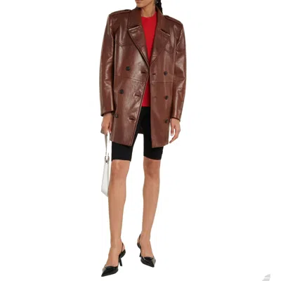 Prada Short Double-breasted Coat In Tobacco-coloured Leather In Brown