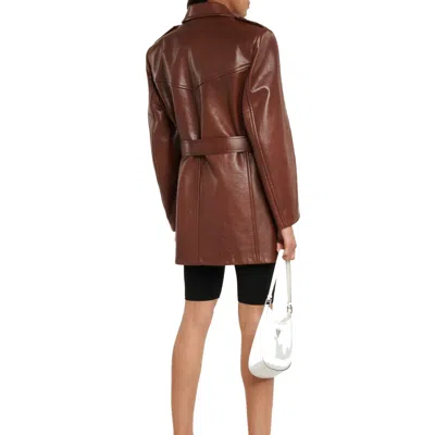 Shop Prada Leather Coat In Brown