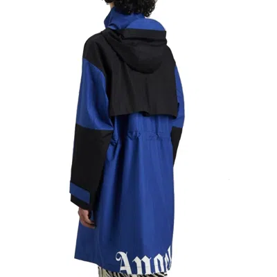Shop Palm Angels Hooded Trench Coat In Blue