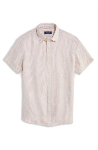 Shop Vineyard Vines Stripe Linen Short Sleeve Button-up Shirt In Cappuccino