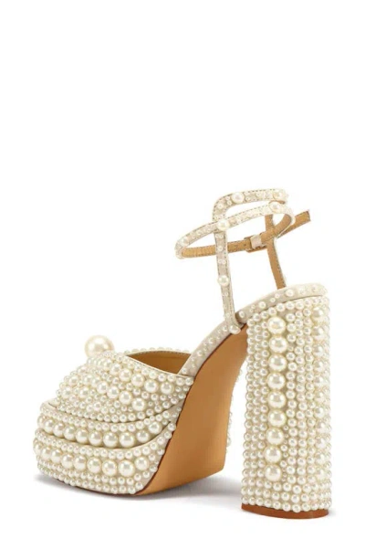 Azalea Wang Brissa Imitation Pearl Ankle Strap Platform Sandal In Cream