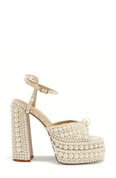 Azalea Wang Brissa Imitation Pearl Ankle Strap Platform Sandal In Cream
