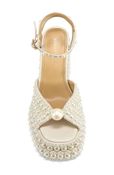 Azalea Wang Brissa Imitation Pearl Ankle Strap Platform Sandal In Cream