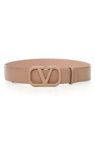 Shop Valentino Vlogo Buckle Leather Belt In Rose Canelle