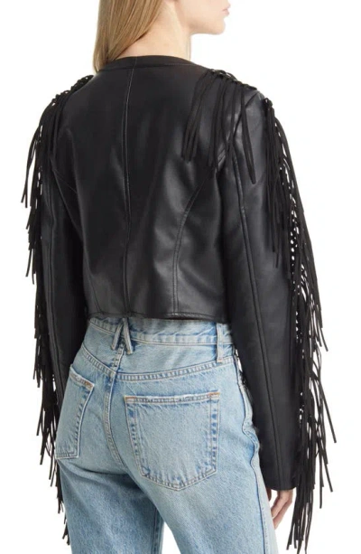 Shop Azalea Wang Fringe & Rivet Detail Faux Leather Jacket In Black