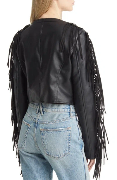 Azalea Wang Fringe & Rivet Detail Faux Leather Jacket In Black