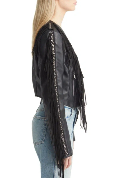 Azalea Wang Fringe & Rivet Detail Faux Leather Jacket In Black