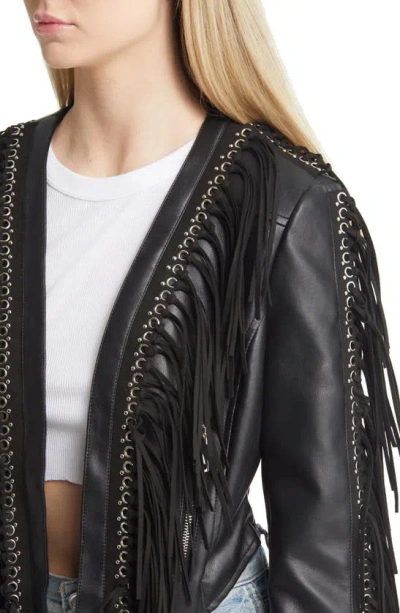 Shop Azalea Wang Fringe & Rivet Detail Faux Leather Jacket In Black