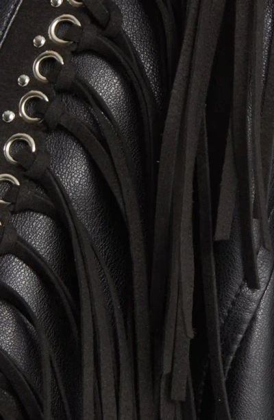 Azalea Wang Fringe & Rivet Detail Faux Leather Jacket In Black
