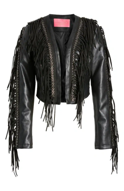 Azalea Wang Fringe & Rivet Detail Faux Leather Jacket In Black