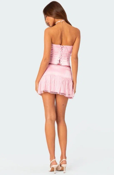 Shop Edikted Lex Ruffle Lace & Satin Miniskirt In Light-pink