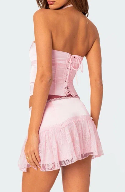 Shop Edikted Lex Satin & Lace Corset Top In Light-pink