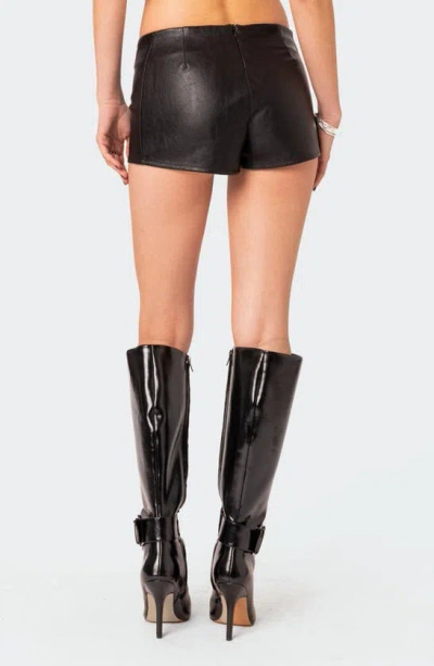Shop Edikted Wilde Lace Up Faux Leather Shorts In Black