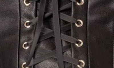 Edikted Wilde Faux Leather Lace-up Strapless Corset Top In Black