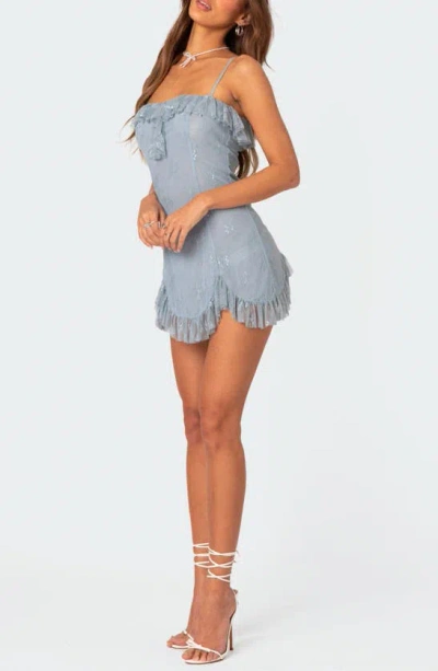 Shop Edikted Fairy Girl Ruffle Lace Sleeveless Minidress In Blue