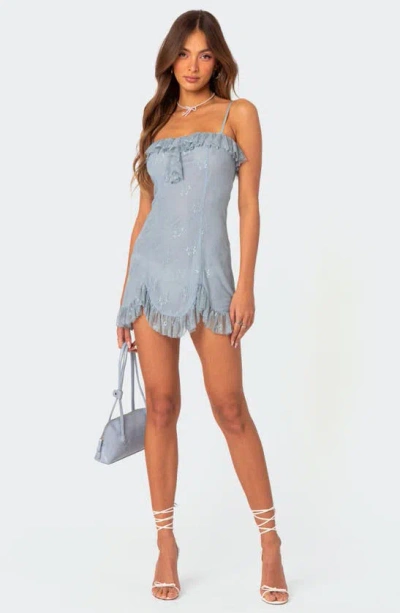 Edikted Fairy Girl Ruffle Lace Sleeveless Minidress In Blue