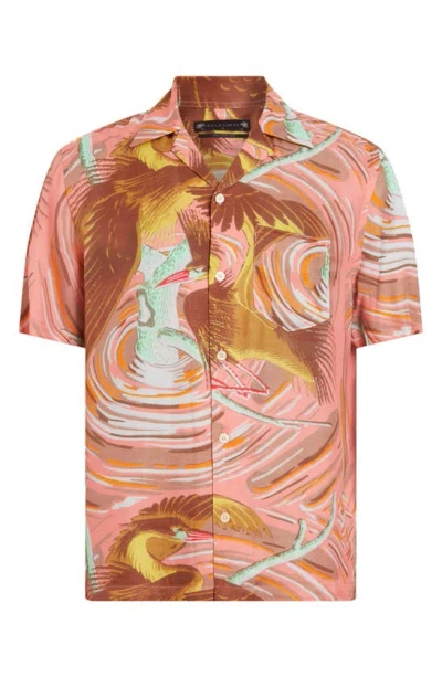Shop Allsaints Matsuri Short Sleeve Camp Shirt In Paradise Pink