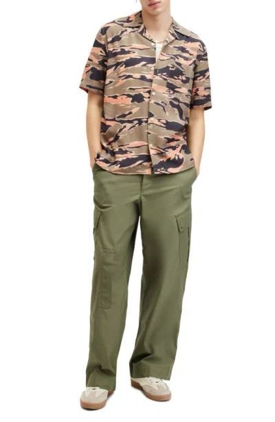 Shop Allsaints Solar Camo Short Sleeve Ripstop Button-up Shirt In Herb Green