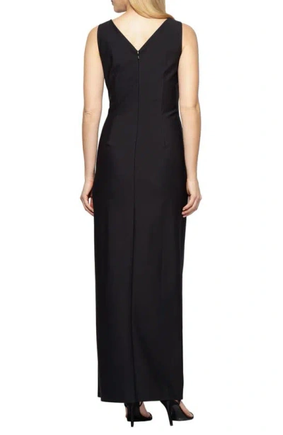 Alex Evenings Embellished Side Drape Column Formal Gown In Black
