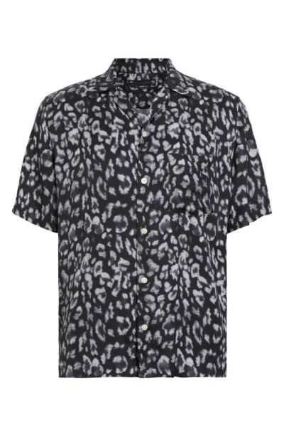 Shop Allsaints Leopaz Relaxed Fit Short Sleeve Camp Shirt In Jet Black