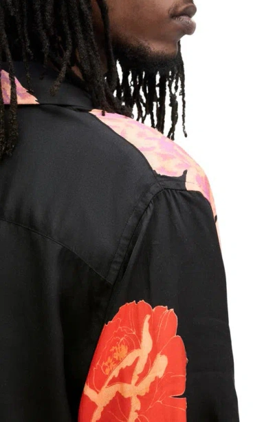 Shop Allsaints Roze Floral Short Sleeve Camp Shirt In Jet Black