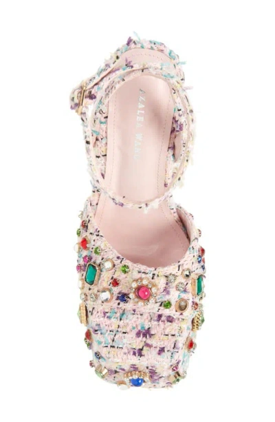 Shop Azalea Wang Hyacinth Embellished Tweed Sandal In Pink