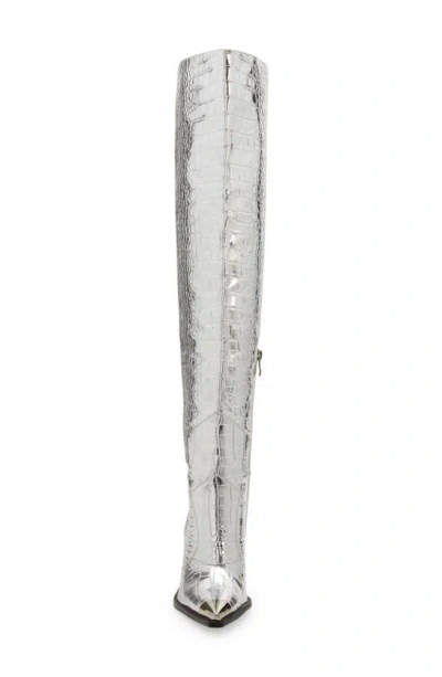 Azalea Wang Grissel Croc Embossed Water Resistant Western Boot In Silver