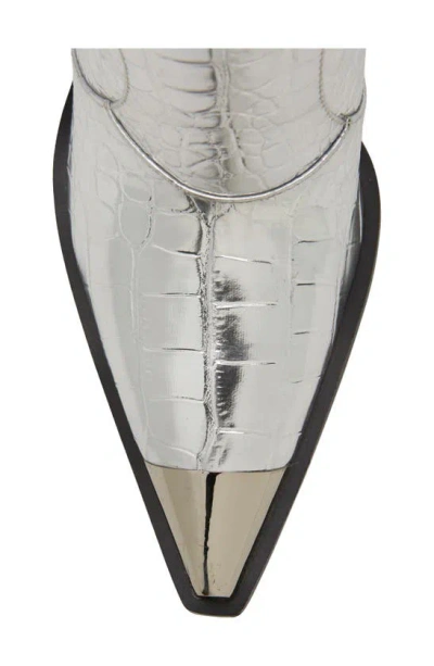 Azalea Wang Grissel Croc Embossed Water Resistant Western Boot In Silver