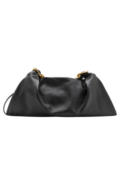 Shop Burberry Medium Swan Leather Shoulder Bag In Black